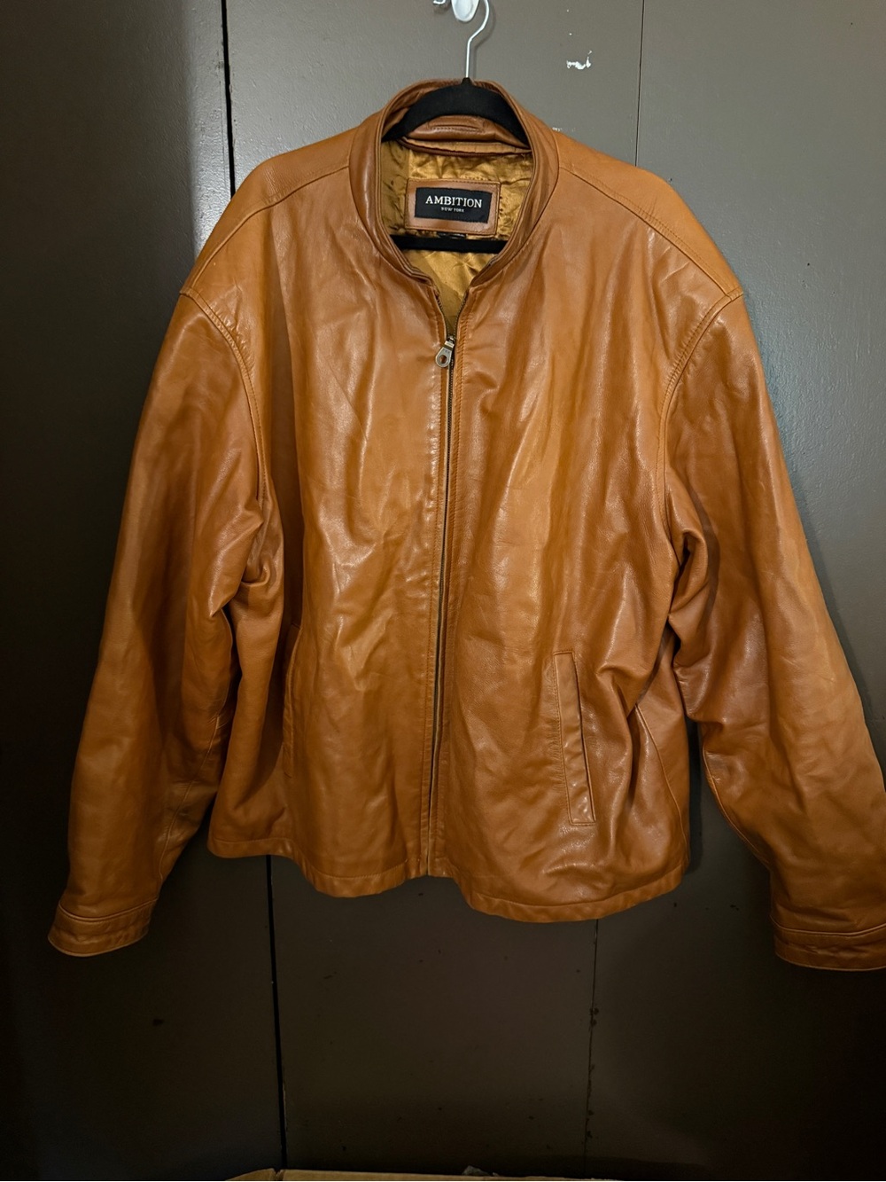 Ambition Men's Cognac Brown Leather Bomber Jacket
